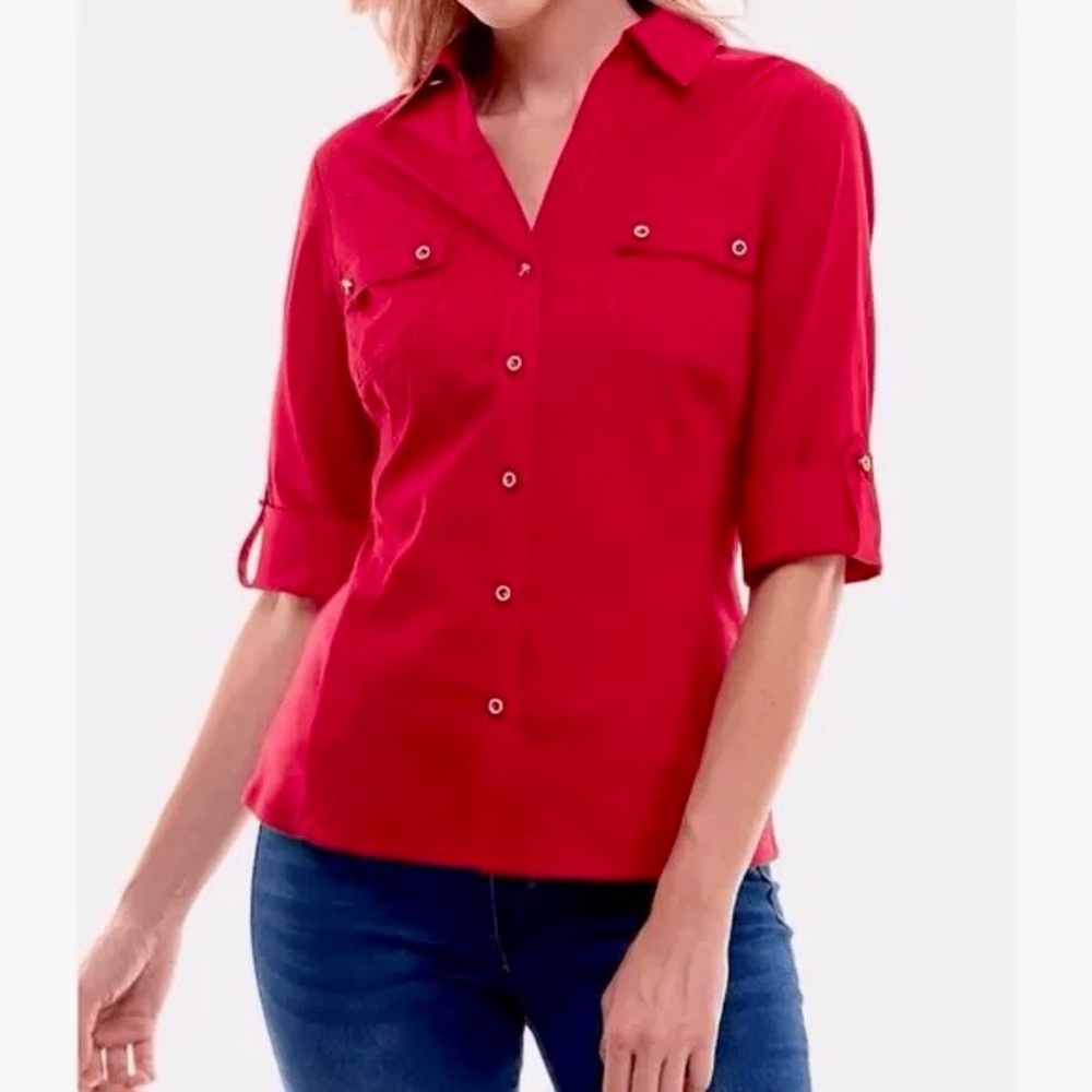 Zac & Rachel Button Up Blouse/Shirt, Hot Pink, Small